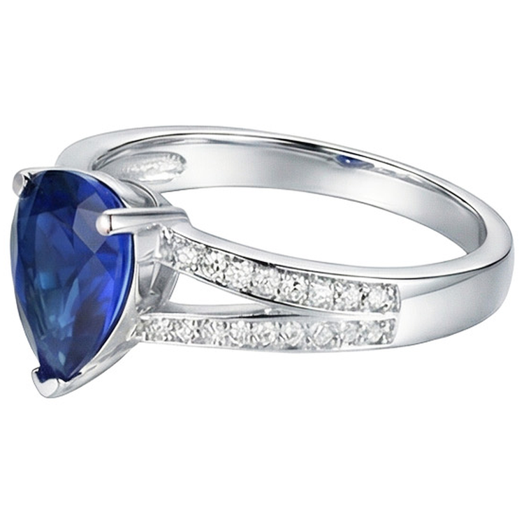 Bague Solitaire Avec Accents Double Tige Saphir Bleu 3.25 Carats