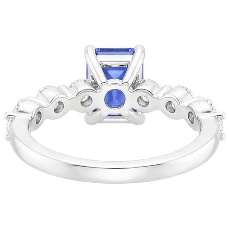 Bague Solitaire Avec Accents Émeraude Saphir Ceylan & Diamant Naturels Extraits des Mines ( et non cultivés en laboratoire ) 4.25 Ct