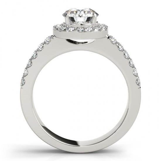 Bague Solitaire Avec Accents Halo 1.50 Carats Réel Diamants Ronds Or Blanc 14K
