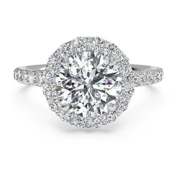 Bague Solitaire Avec Accents Réel Diamant Rond 3.50 Carats Or Blanc 14K