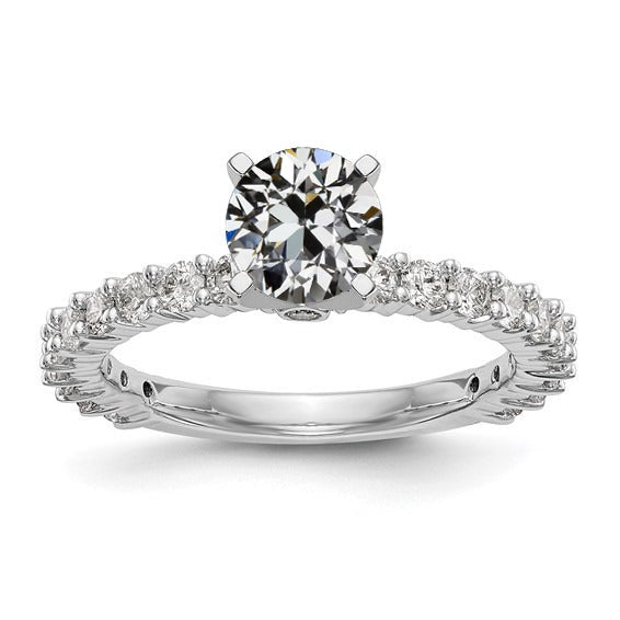 Bague Solitaire Avec Accents Réel Diamant Rond Taille Vieille Mine 3 Carats