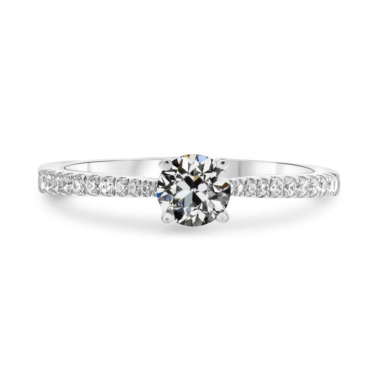 Bague Solitaire Avec Accents Réel Diamant Rond Taille Vieille Mine 4 Carats