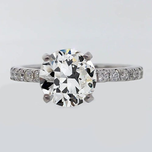 Bague Solitaire Avec Accents Réel Diamant Taille Ancienne Sertie De Griffes 3.25 Carats