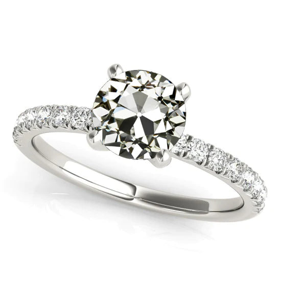 Bague Solitaire Avec Accents Réel Diamant Taille Vieille Mine Or 4 Carats