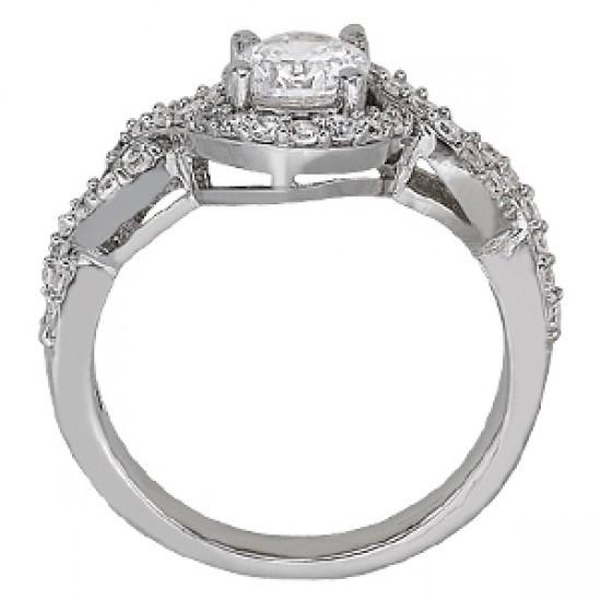 Bague Solitaire Avec Accents Réel Diamants Ronds 1.25 Carats Or Blanc 14K
