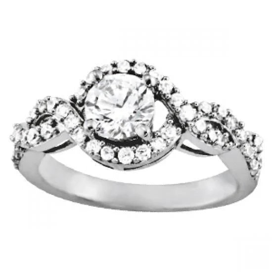 Bague Solitaire Avec Accents Réel Diamants Ronds 1.25 Carats Or Blanc 14K