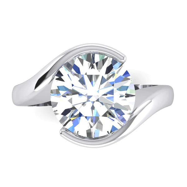 Bague Solitaire Avec Accents Sertissage Semblable à la Tension Réel Diamant