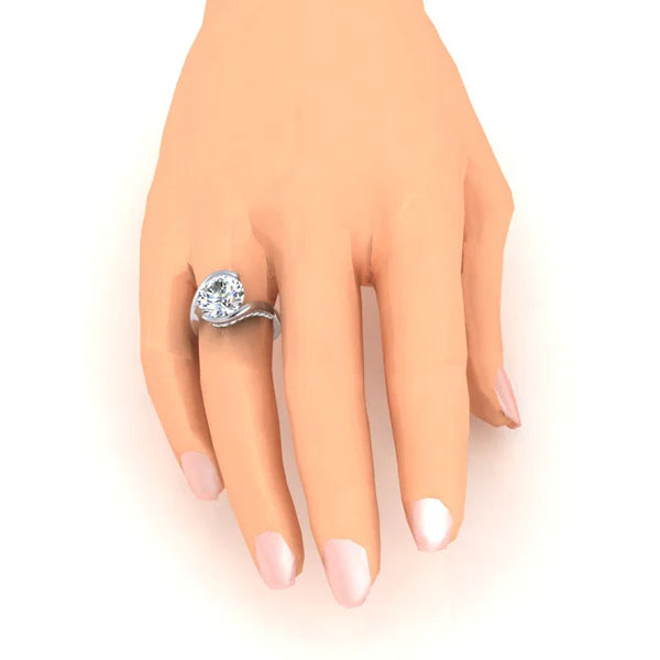 Bague Solitaire Avec Accents Sertissage Semblable à la Tension Réel Diamant
