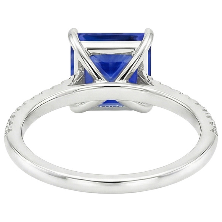 Bague Solitaire Avec Accents Taille Princesse Saphir Ceylan Neuf 6 Carats