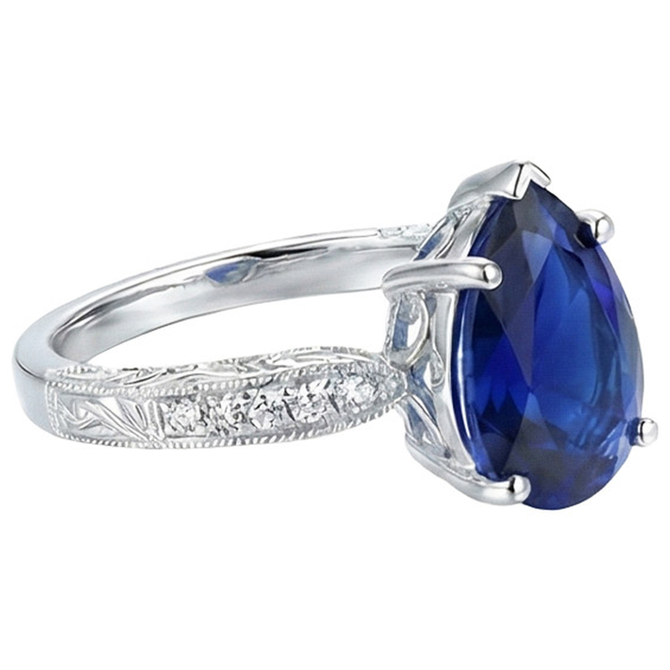 naturel pear diamant 3.50carats bague vue de profil