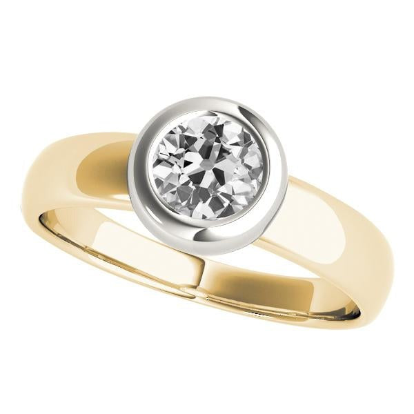 Bague Solitaire Bicolore Vieux mineur Réel Diamant Lunette Sertie 1.50 Carats