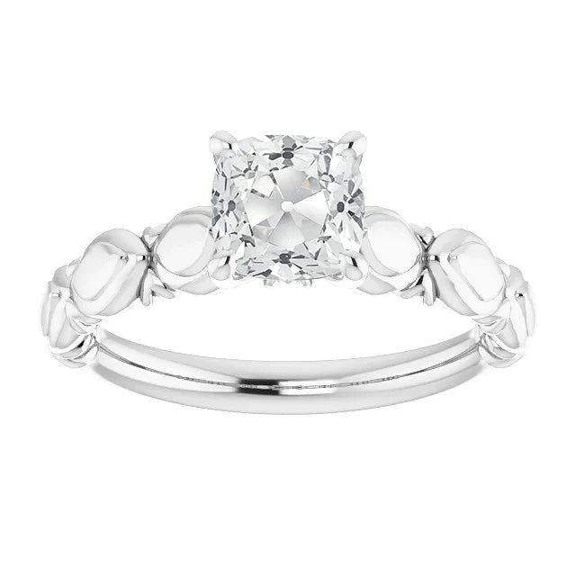 Bague Solitaire Coussin Réel Diamant Taille Ancienne Mine 3.50 Carats Or Blanc