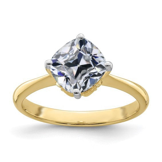 Bague Solitaire Coussin Réel Diamant Taille Ancienne Mine 5 Carats Or Bicolore