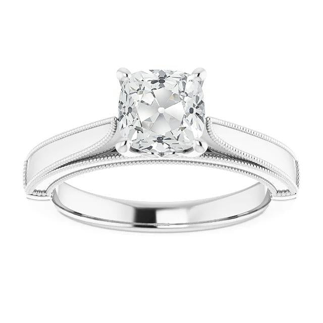 Bague Solitaire Coussin Vieux Mineur Réel Diamant 3.50 Carats Tige Milgrain