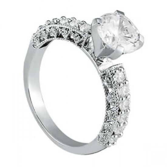 Bague Solitaire De Fiançailles En Or Avec Réel Diamants De 1.05 Carats Et Accents