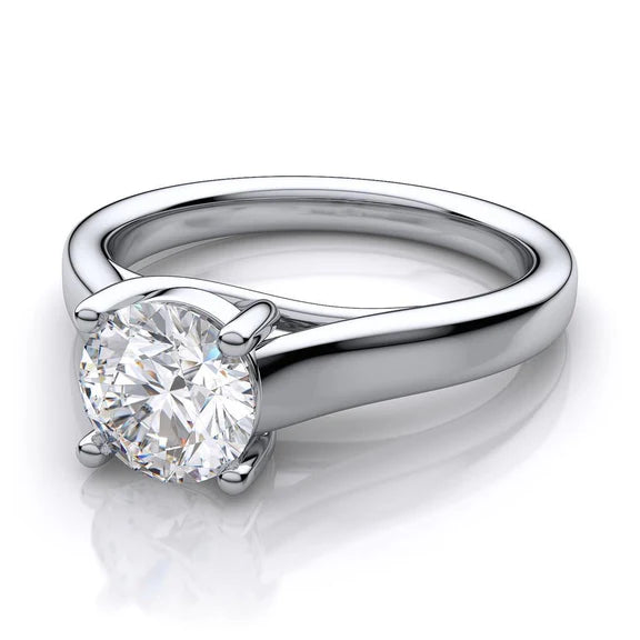 Bague Solitaire De Fiançailles Réel Diamant Rond 1 Carat Bijoux En Or Blanc
