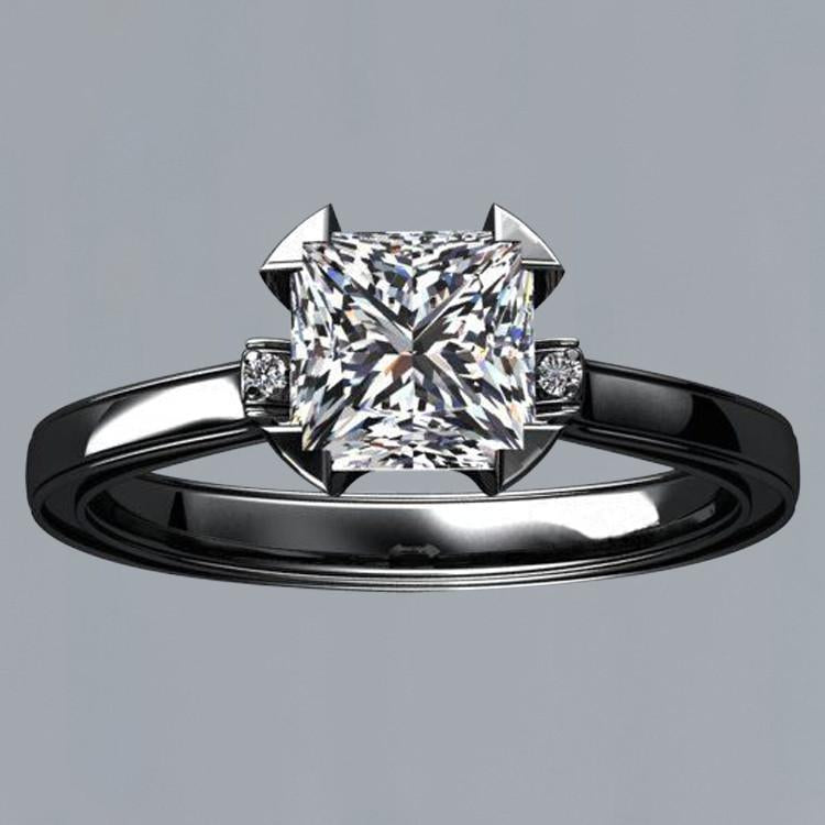 Bague Solitaire De Fiançailles Véritable Diamant Princesse 1.56 Carat Or Noir 14K
