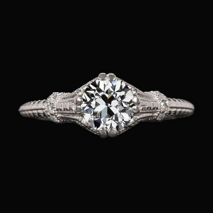 Bague Solitaire De Style Antique Sertie De Véritable Diamants À Double Griffes De Taille Ancienne 2 Carats