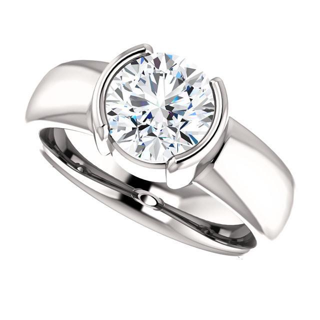 Bague Solitaire Demi Lunette Naturel Diamant 2 Carats Or Blanc