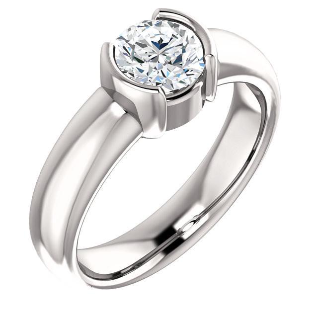 Bague Solitaire Demi Lunette Naturel Diamant 2 Carats Or Blanc