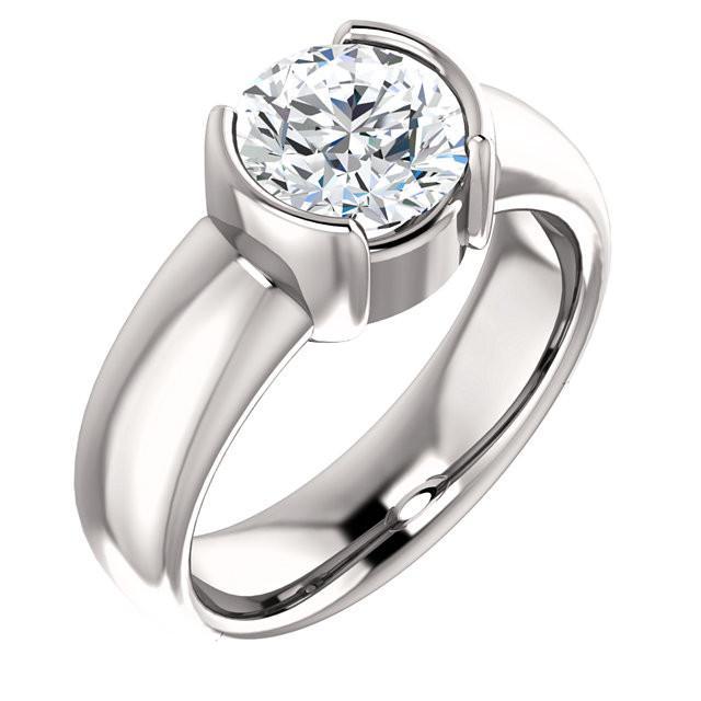 Bague Solitaire Demi Lunette Naturel Diamant 2 Carats Or Blanc