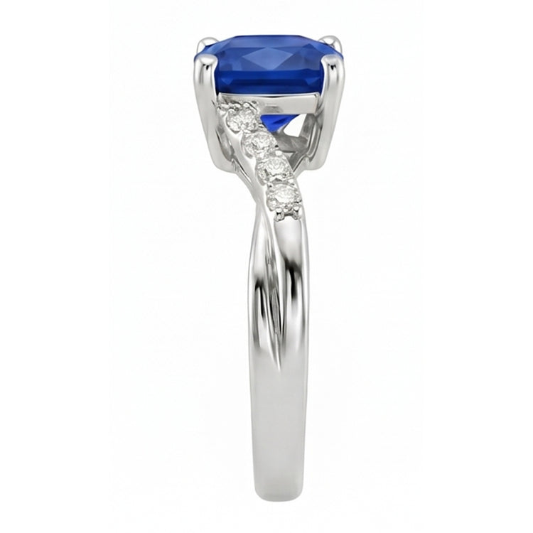 Bague Solitaire Diamant Naturels Extraits des Mines ( et non cultivés en laboratoire ) Coussin Saphir Bleu Avec Accents 2.50 Carats