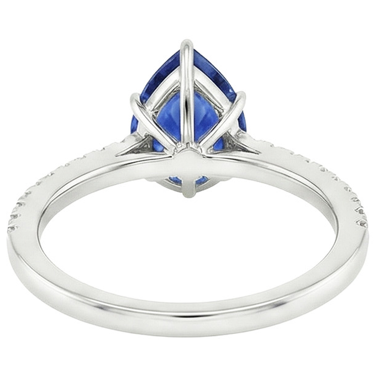 Bague Solitaire Diamant Naturels Extraits des Mines ( et non cultivés en laboratoire ) & Poire Saphir Bleu Avec Accents 5.25 Carats