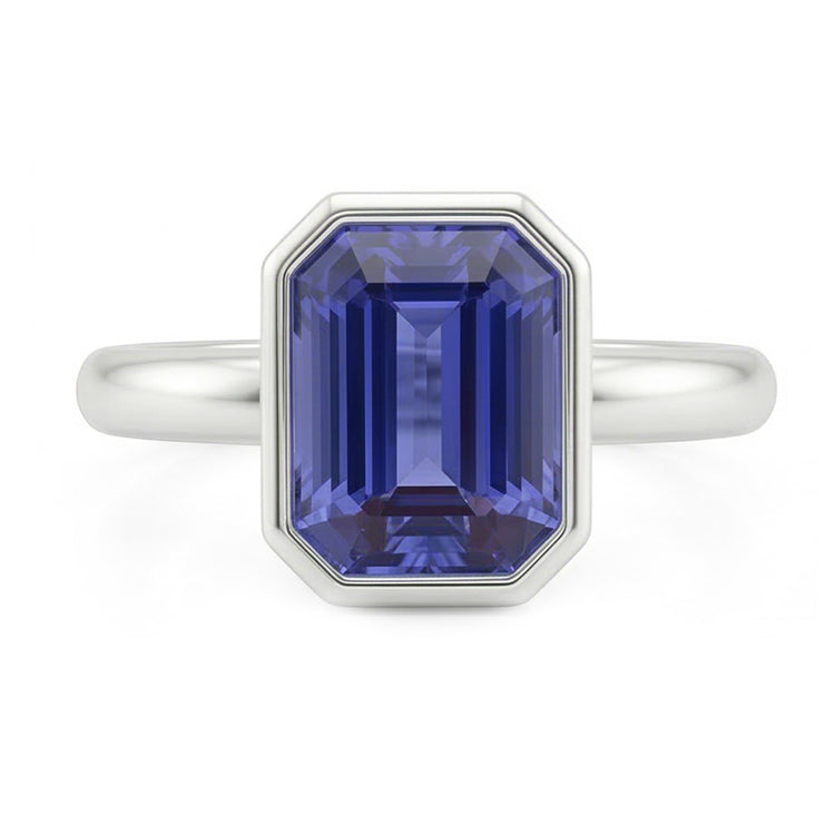 Bague Solitaire Emeraude Serti Lunette Saphir Sri Lanka 1.50 Carats