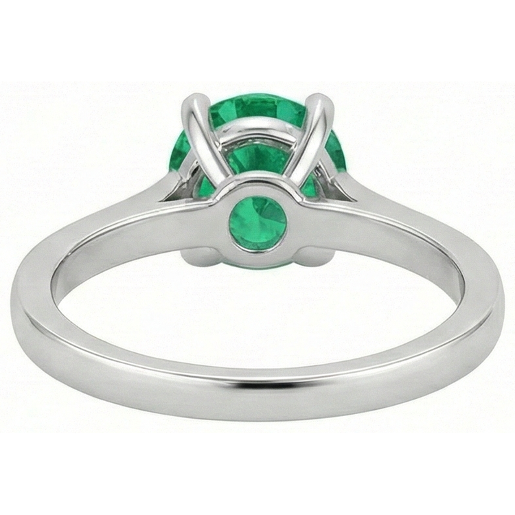 Bague Solitaire Émeraude Verte Ronde 3 Carats Or Blanc 14K