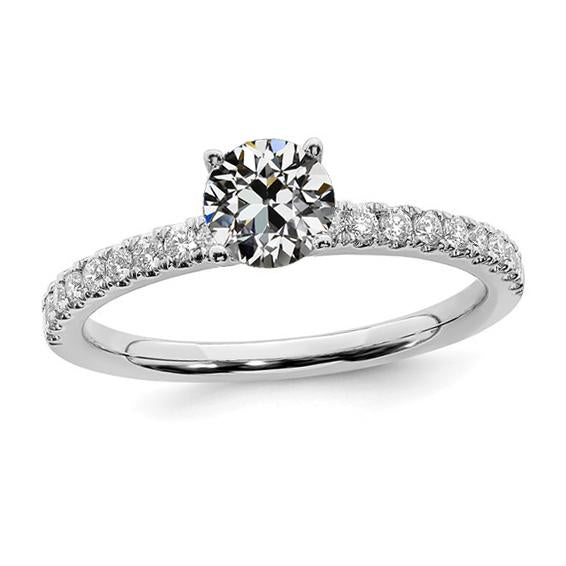 Bague Solitaire En Or Avec Accents Véritable Diamant Rond Taille Vieille Mine 3 Carats