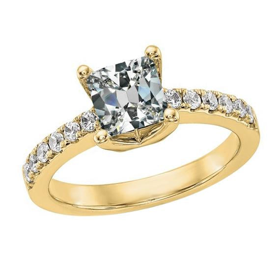 Bague Solitaire En Or Avec Coussin Accents Véritable Diamant Taille Ancienne 4.50 Carats