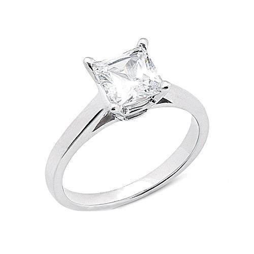 Bague Solitaire En Or Blanc 14 Carats Avec Réel Diamants Taille Princesse De 2 Carats