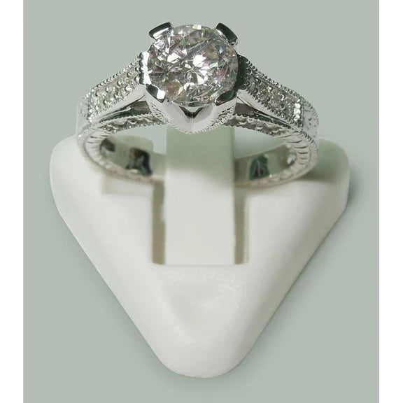 Bague Solitaire En Or Blanc Avec Réel Diamants Ronds De 1.75 Ct Avec Accents