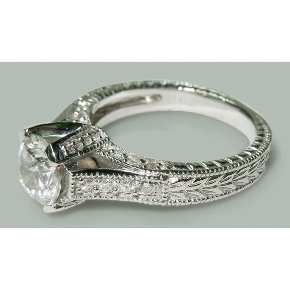 Bague Solitaire En Or Blanc Avec Réel Diamants Ronds De 1.75 Ct Avec Accents