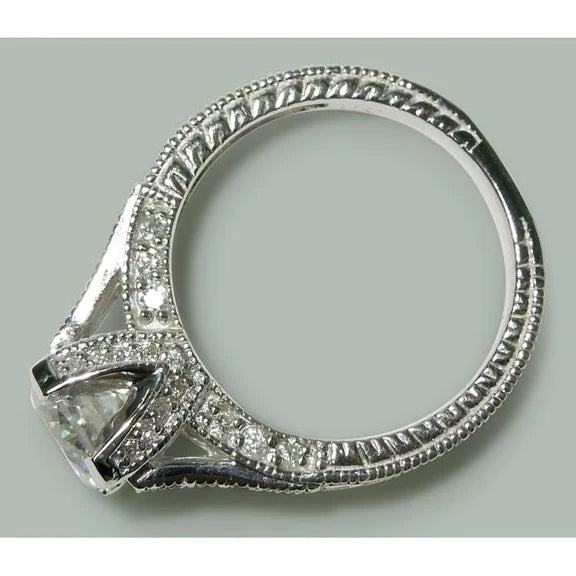 Bague Solitaire En Or Blanc Avec Réel Diamants Ronds De 1.75 Ct Avec Accents
