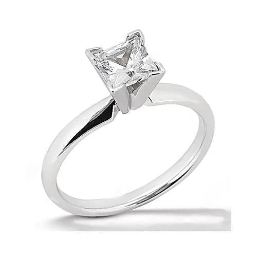 Bague Solitaire En Or Blanc Avec Réel Diamants Taille Princesse 2.51 Ct.