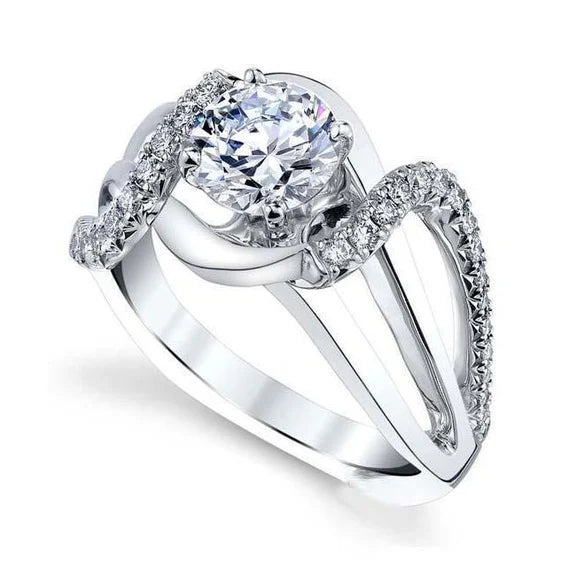 Bague Solitaire En Réel Diamant Coupe Ronde De 2.70 Ct Avec Accents En Or Blanc 14 Carats