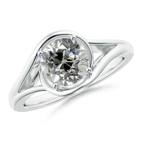 Bague Solitaire Femme Réel Diamant Taille Ancienne Mine Or 2 Carats Split Tige