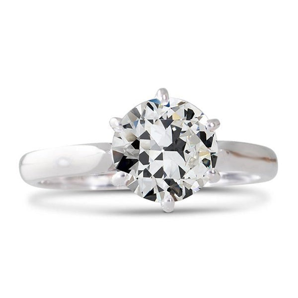 Bague Solitaire Femme Ronde Réel Diamant Taille Ancienne Tige Épaisse 2.50 Carats
