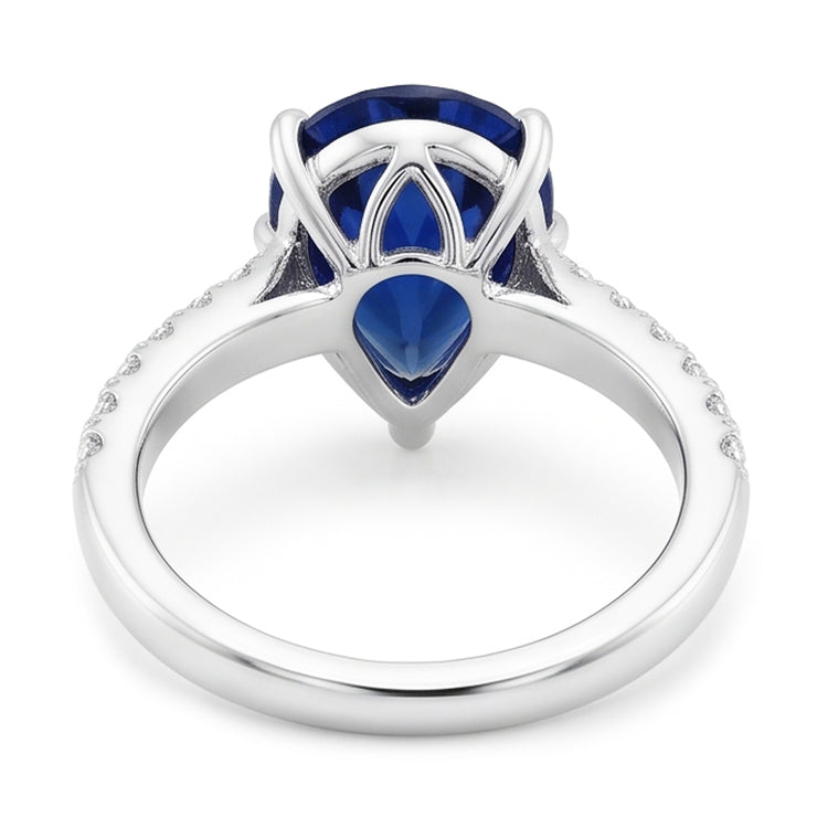 Bague Solitaire Femme Saphir Bleu Poire Avec Accents Diamant 3 Carats