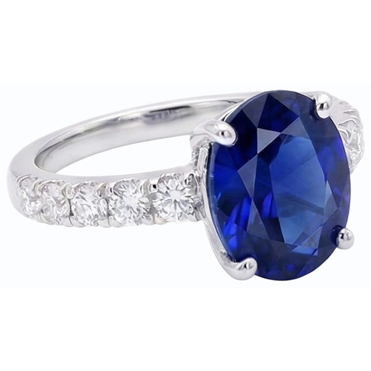 naturel oval saphir 5.50carats bague vue de profil