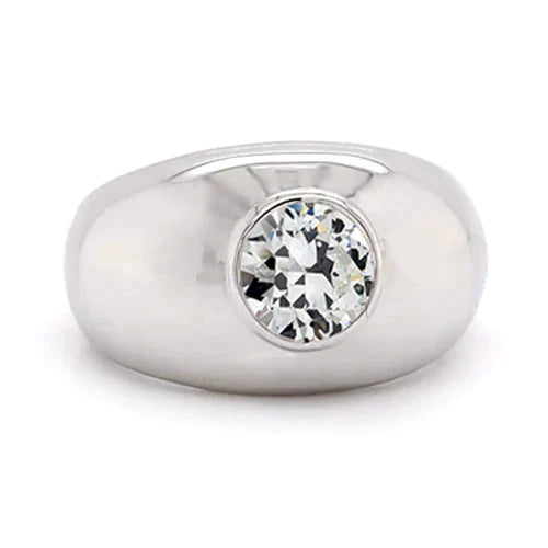 Bague Solitaire Gypsy Or Rond Vieux Mineur Véritable Diamant 1.50 Carats