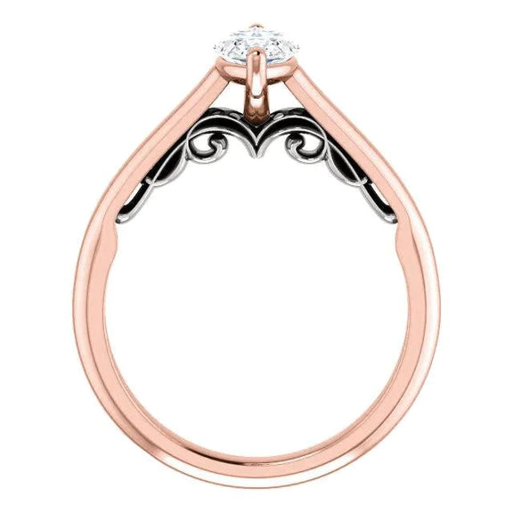 Bague Solitaire Marquise Réel Diamant 1.50 Carats Deux tons 14K