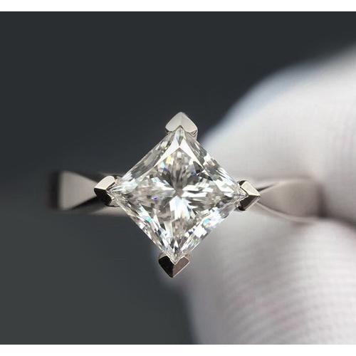 Bague Solitaire Naturel Diamant Cerf-volant Taille Princesse 2 Carats Or Blanc