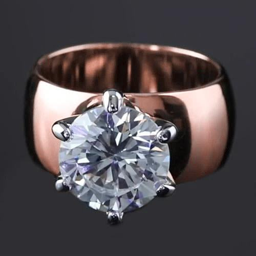 Bague Solitaire Naturel Diamant Rond 2.50 Carats Tige Épaisse Or Rose 14K
