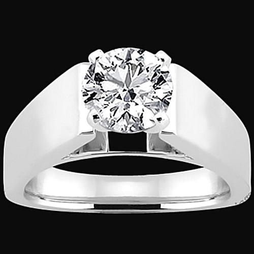 Bague Solitaire Naturel Diamant Rond Euro Shank Or Blanc 14K