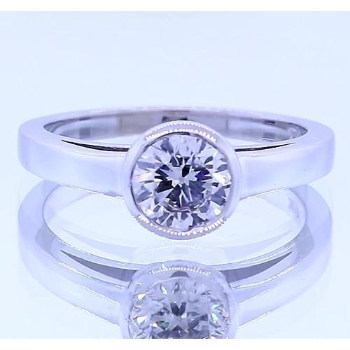 Bague Solitaire Naturel Diamant Rond Lunette Sertie 1 Carats Or Blanc 14K