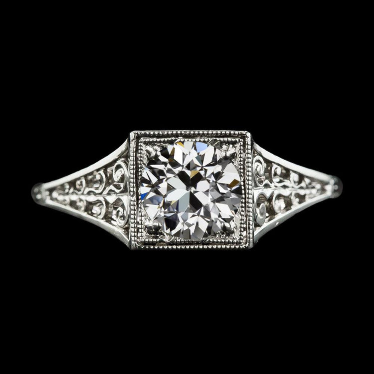 Bague Solitaire Naturel Diamant Rond Taille Ancienne De Style Antique 2 Carats Filigrane