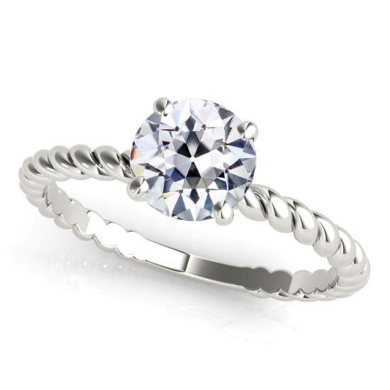 Bague Solitaire Naturel Diamant Taille Ancienne Rond Style Corde Or 2 Carats