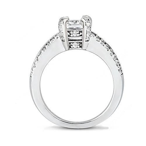 Bague Solitaire Naturel Diamant Taille Princesse 2.20 Ct. Avec Accents